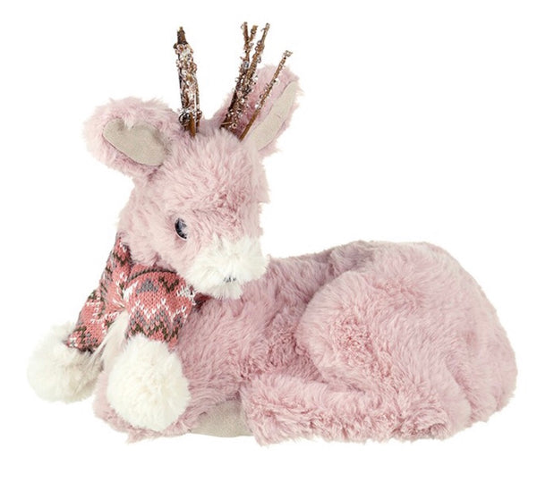 Pink Plush Deer Sitting Decoration