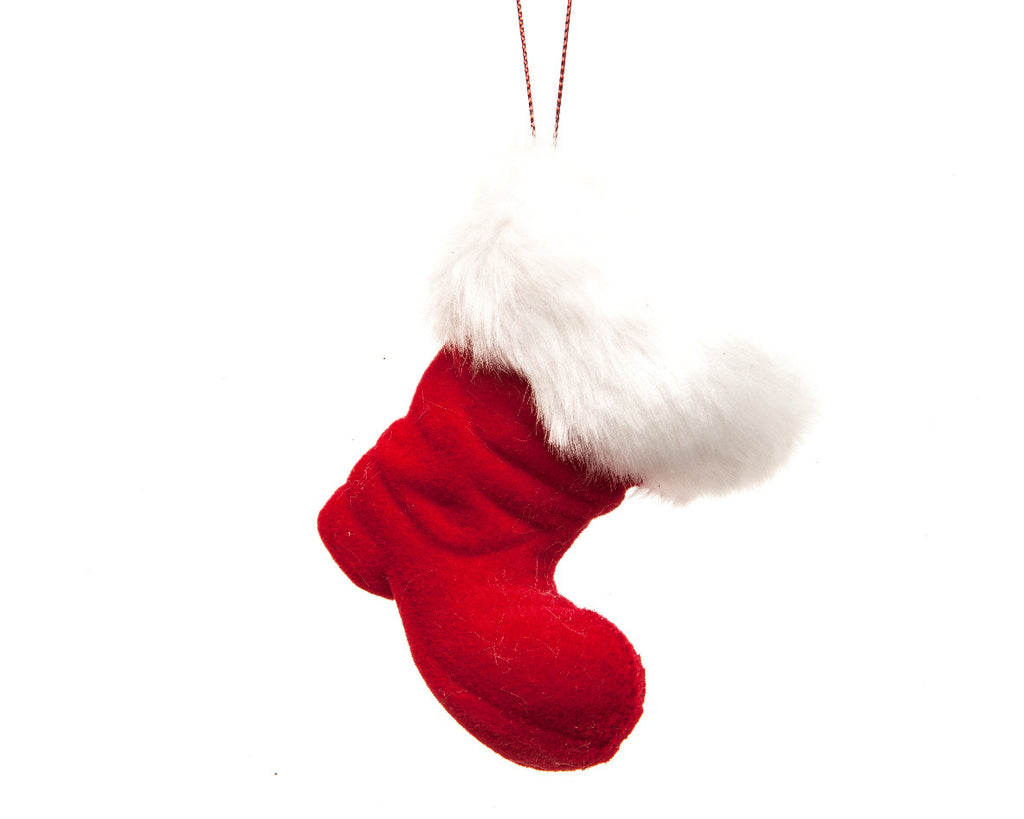 Santa Shoe with Faux Fur Border Tree Decoration