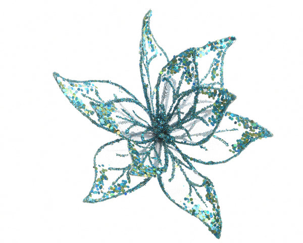 Organza Glitter Flower Clip-On Christmas Tree Decoration - Blue