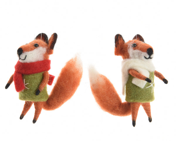 Wool Fox Tree Decoration - Red Scarf/White Scarf