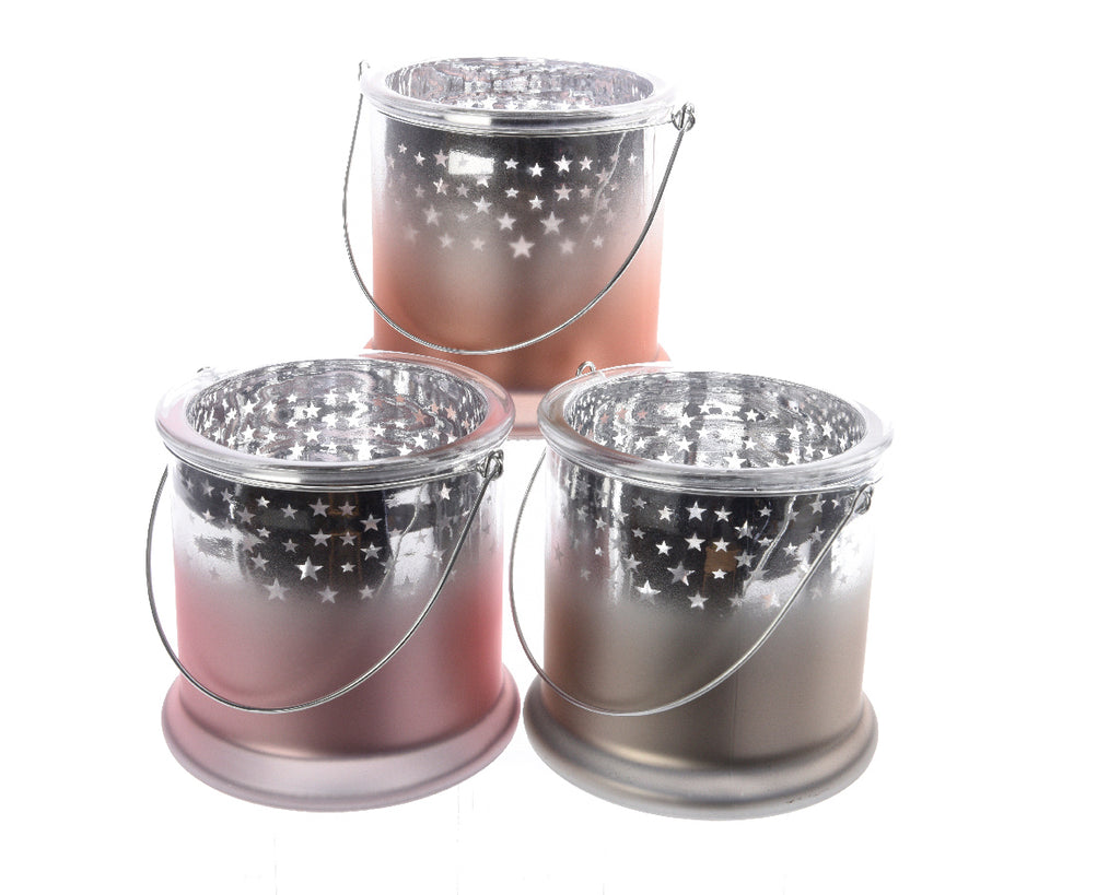 Glass Star Hurricane Lamp - Orange/Pink/Silver