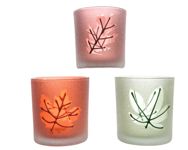 Glass Leaf Tealight Holder - Red/Orange/Green