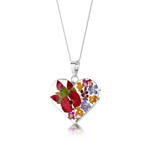 Shrieking Violet Mixed Flower/Rose Pendant Necklace - Medium Heart