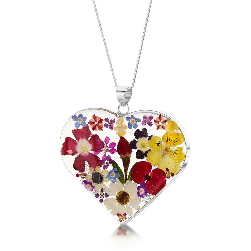 Shrieking Violet Mixed Flower Pendant Necklace - Large Heart