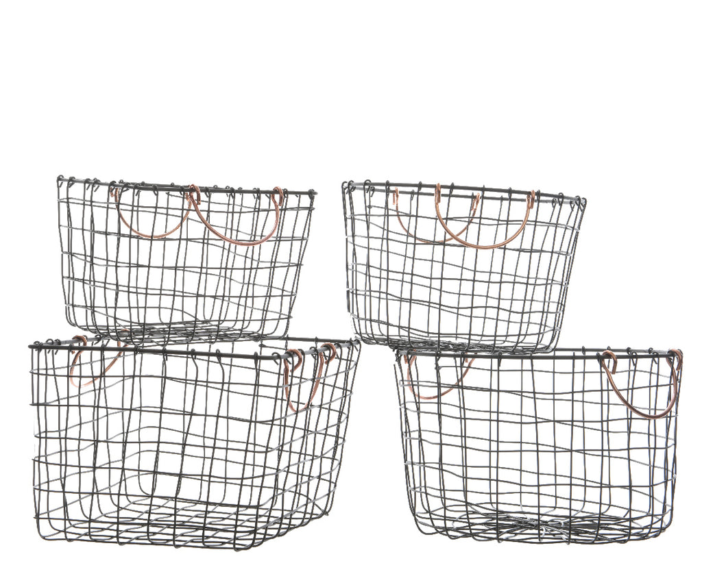 Set of 2 Iron Baskets with Copper Handles - Square/Circle