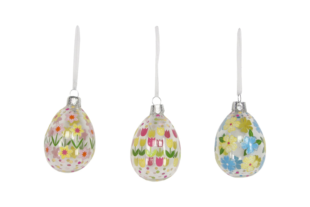 Gisela Graham Easter Bonnet Floral Glass Egg