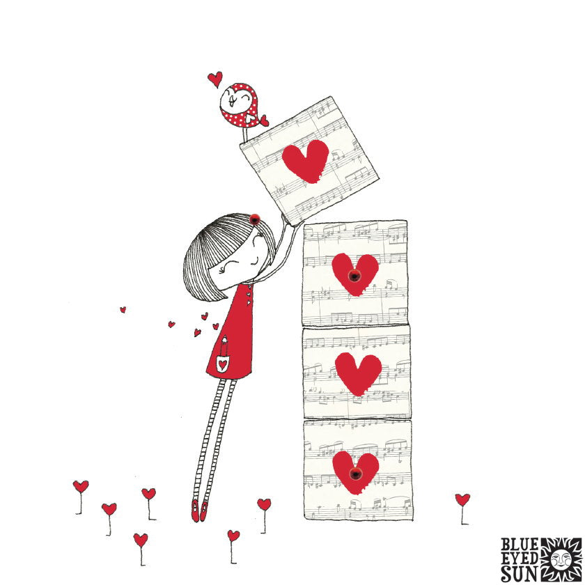 Doodle Girl Card - Heart Blocks