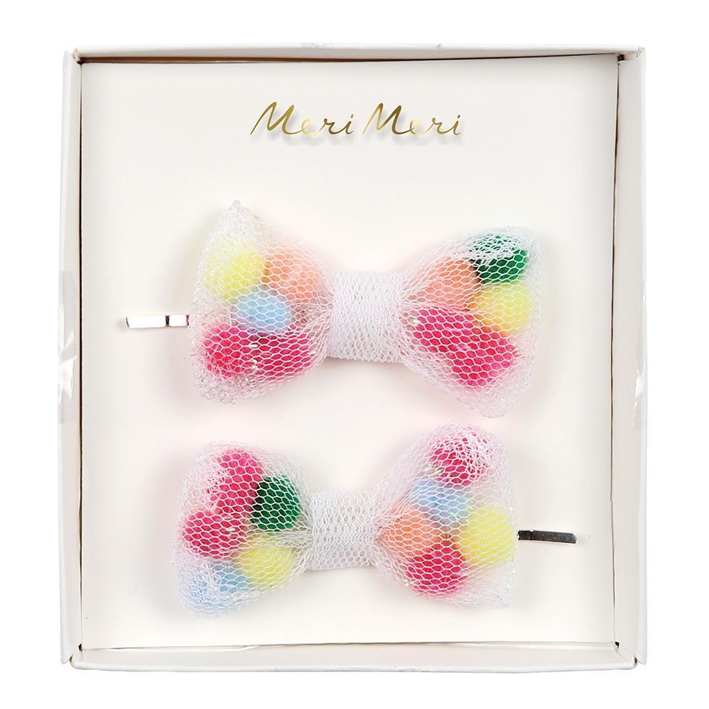 Meri Meri Pom Pom Net Bow Hair Slides