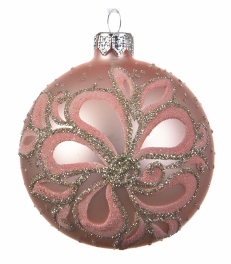 Plush Pink Flower & Glitter Bauble