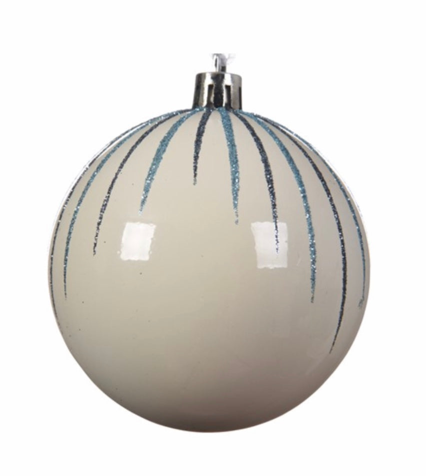 Wool White & Blue Stripe Glitter Bauble