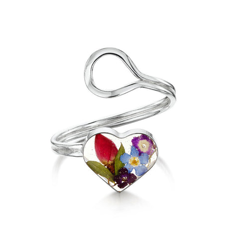 Shrieking Violet Mixed Flower Adjustable Heart Ring