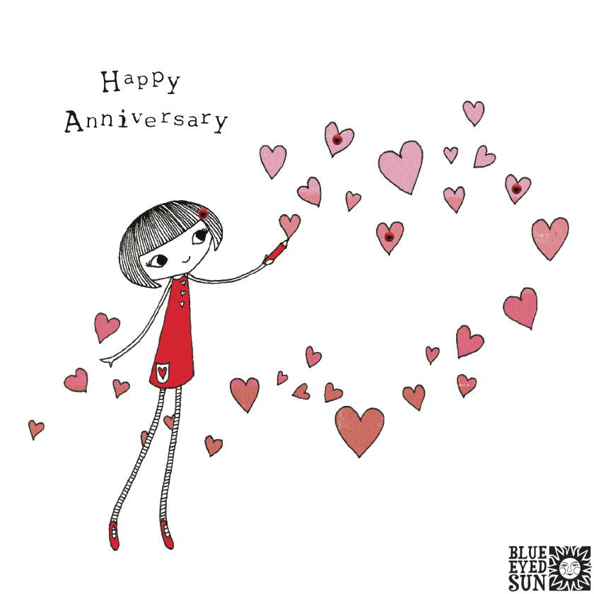 Doodle Girl Card - Happy Anniversary
