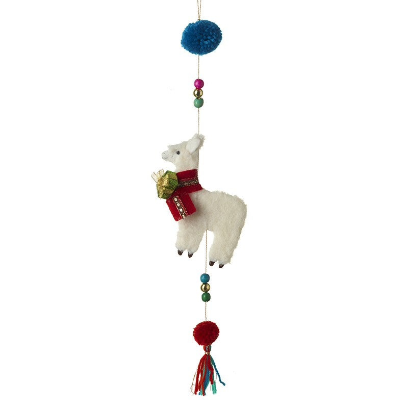 Llama With Pom Poms Hanging Decoration.