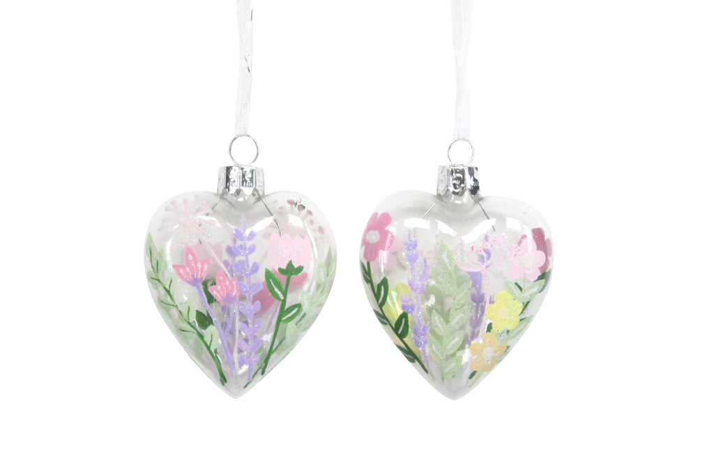 Gisela Graham Pastel Flowers Glass Heart