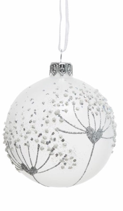 Winter White & Glitter Flower Bauble