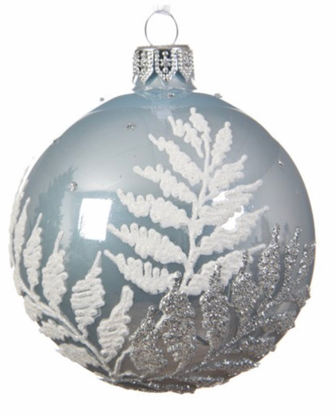 Blue Mist & Glitter Fern Leaf Bauble