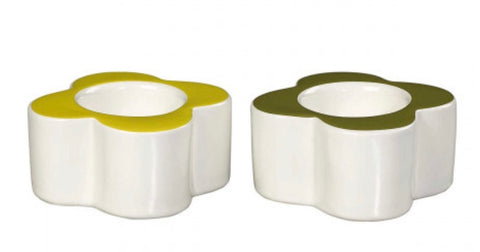 Orla Kiely Oval Flowers Egg Cup, Seagrass & Sunshine Yellow, Set of 2