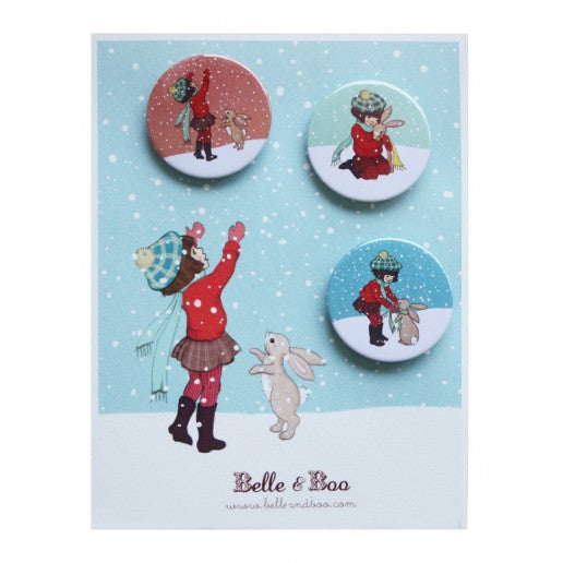Belle & Boo Catching Snow Christmas Badge Set