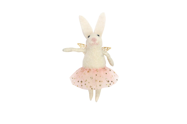 Gisela Graham Wool Mix White Bunny With Pink Dress