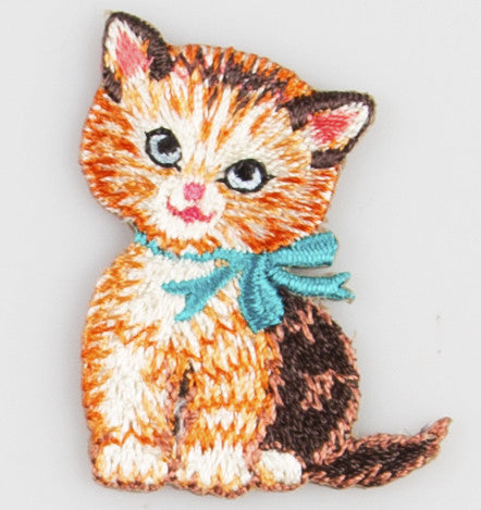 Sass & Belle Embroidered Applique Iron On - Blue Bow Retro Kitten