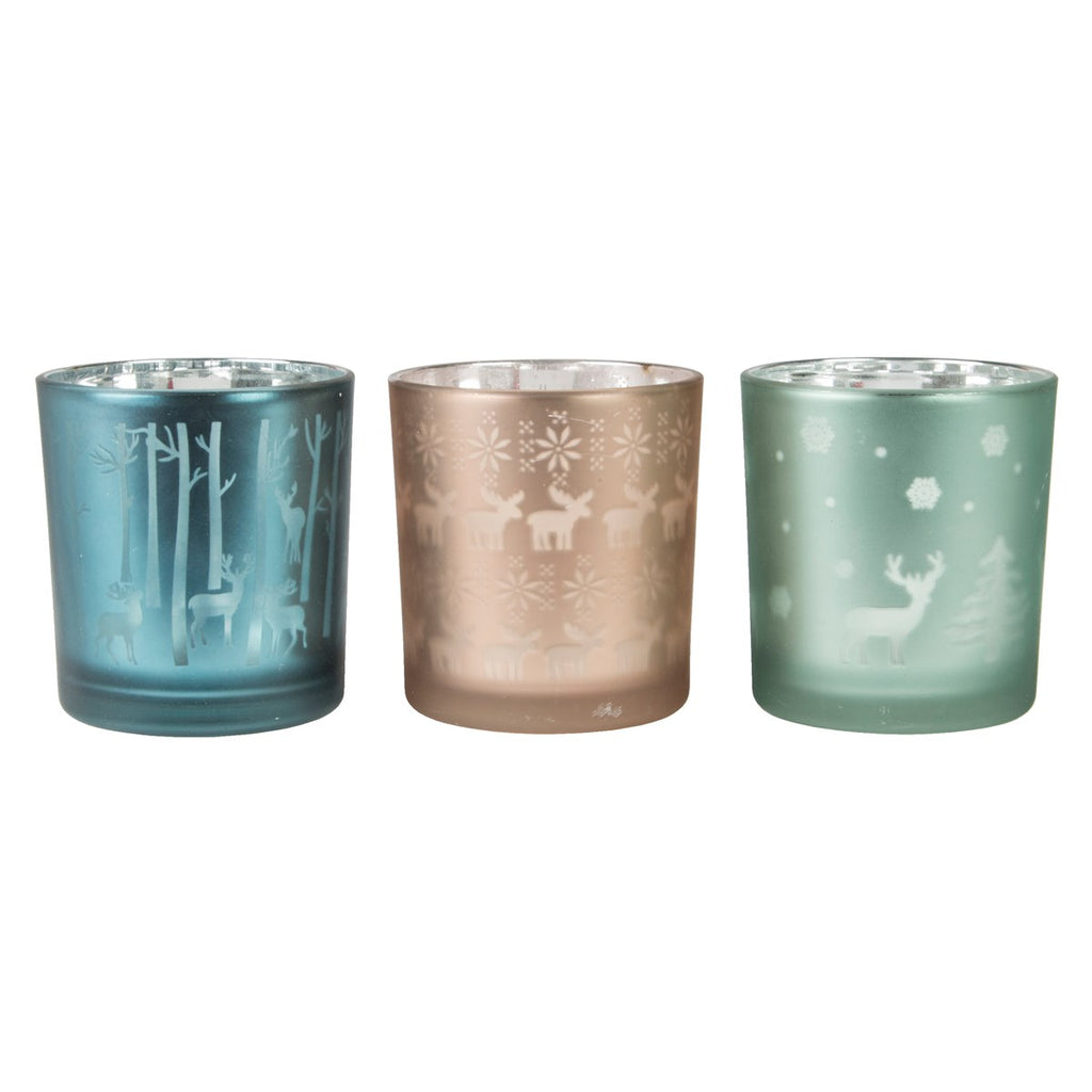 Sass & Belle Reindeer Tealight Holder - Blue/Copper/Green