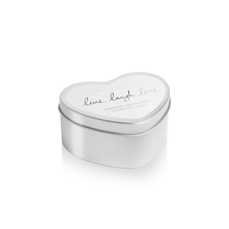 Katie Loxton Silver Heart Tin Candle - Live Laugh Love (Grapefruit & Pink Peony)
