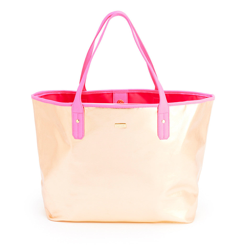 Ban.do The Everything Tote Metallic Rose Gold Neon Pink