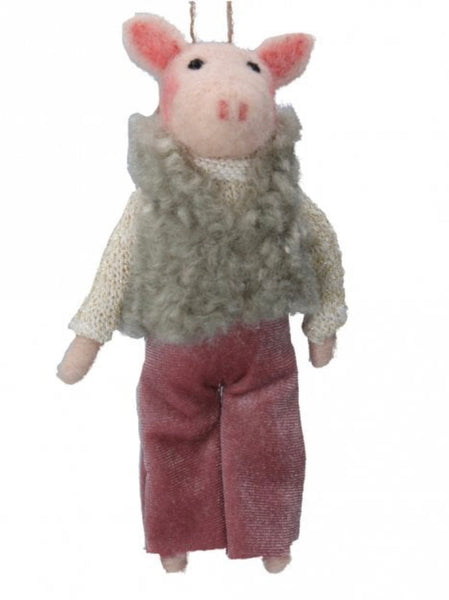 Gisela Graham Wool Mix Pig With Pink Trousers & Jumper Hanging Christmas Decoration