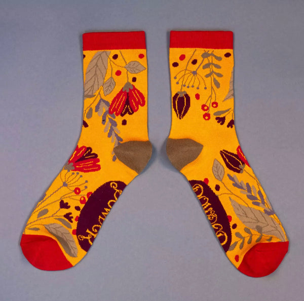 Powder Delicate Floral Ankle Socks- Mustard