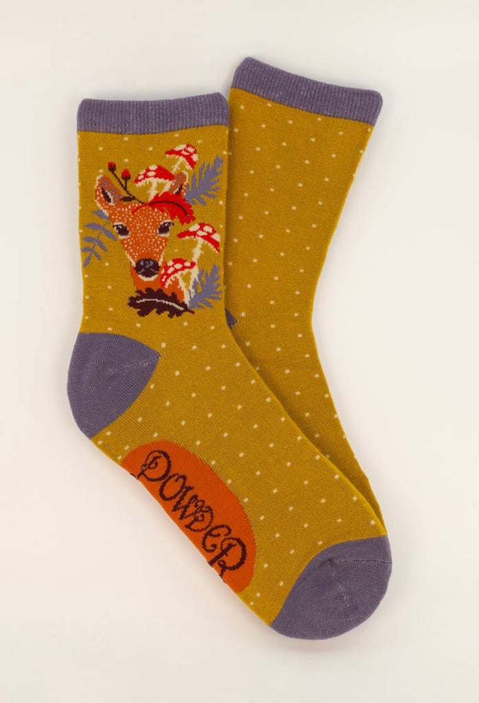 Powder Doe With Toadstools Ankle Socks - Mustard