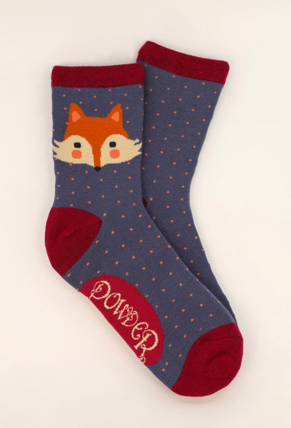 Powder Cheeky Fox Face Ankle Socks - Denim