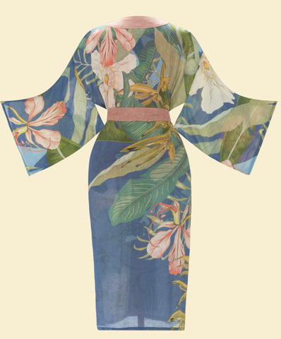 Powder Delicate Tropics Kimono Gown - Indigo
