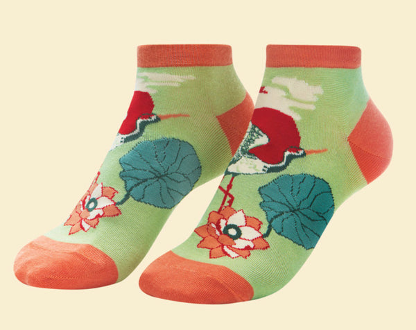 Powder Crane At Sunrise Trainer Socks - Sage