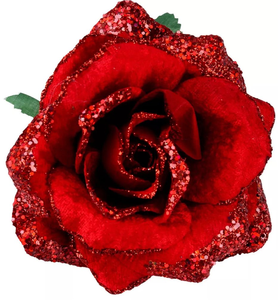 Gisela Graham Red Fabric Rose Clip
