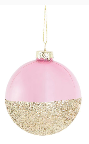 Pink & Gold Glitter Dip Bauble Christmas Tree Decoration