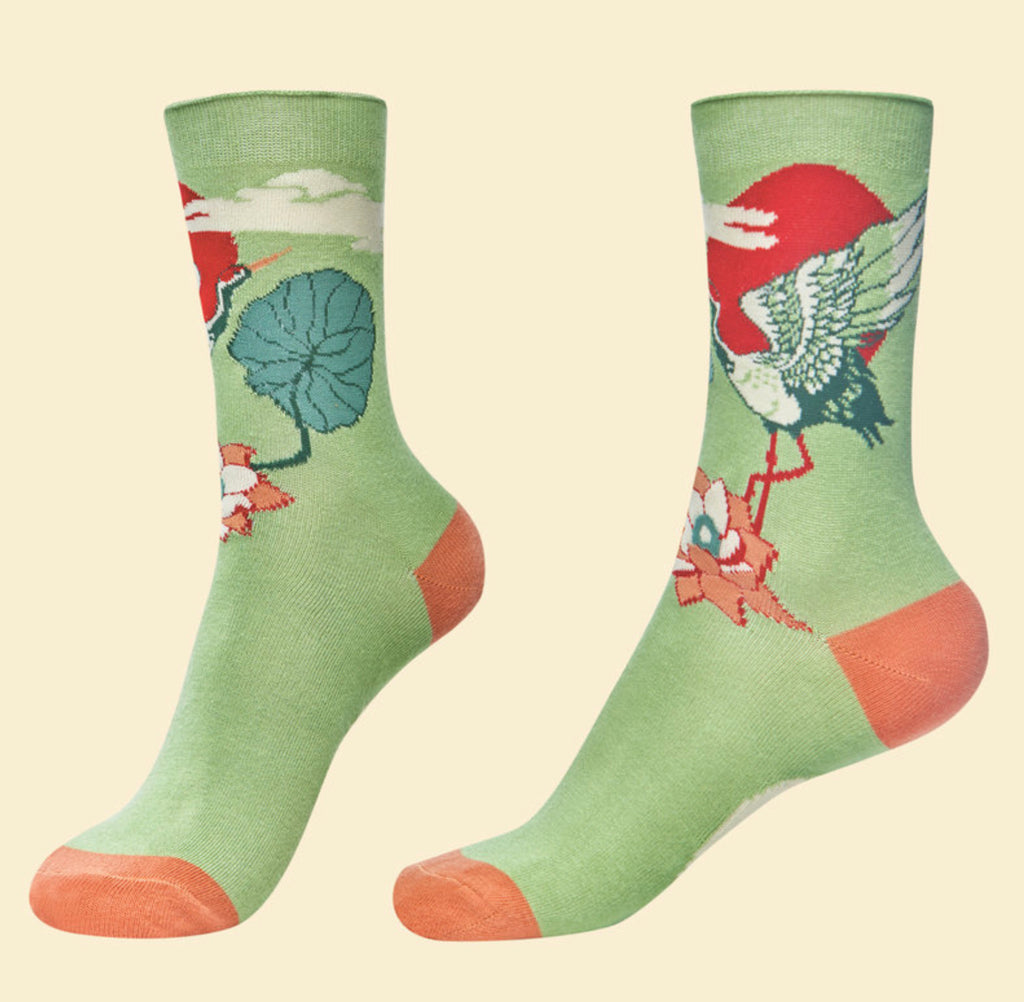 Powder Crane at Sunrise Ankle Socks - Sage