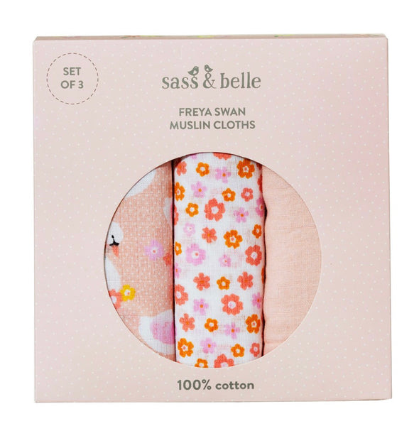 Sass & Belle Freya Swan Muslin Cloths - Set Of Three