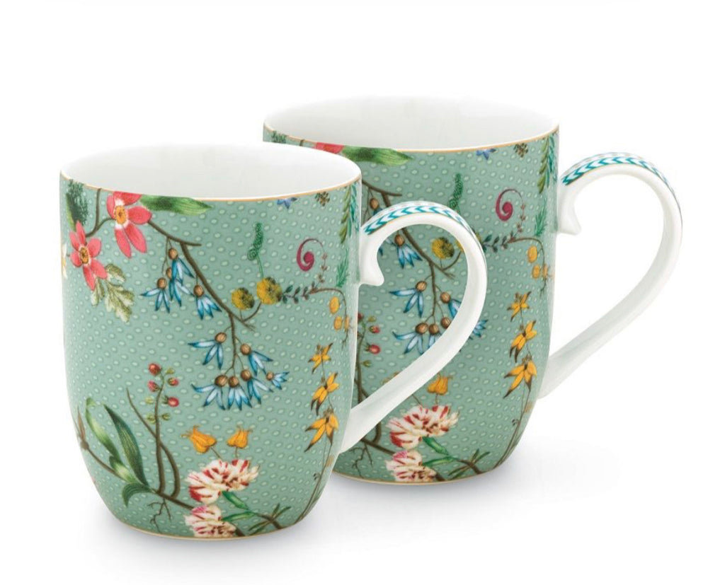 Pip Studio Small Jolie Flowers Blue 145ml Mugs - Set Of Two