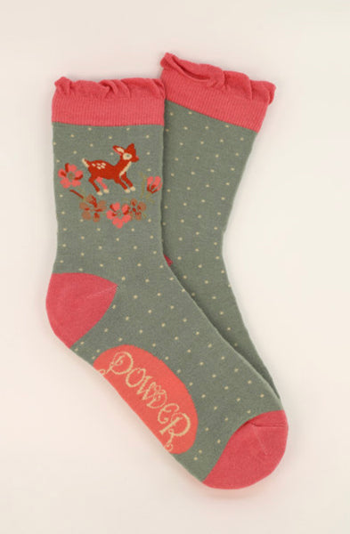 Powder Vintage Fawn Ankle Socks - Sage