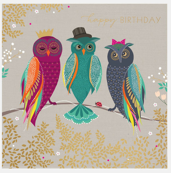 Sara Miller Happy Birthday Three Owls Greeting Card