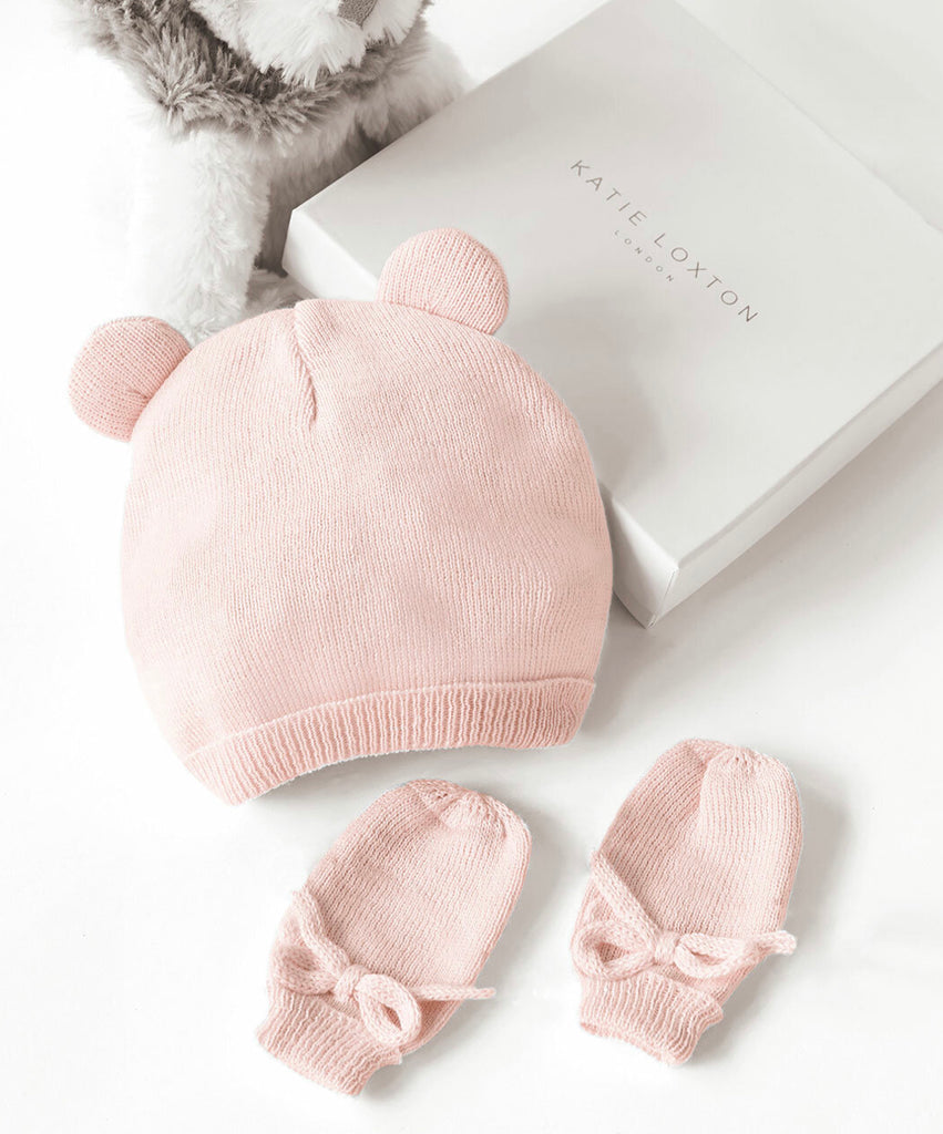 Katie Loxton Fine Knit Baby Hat And Mittens Set - Pink