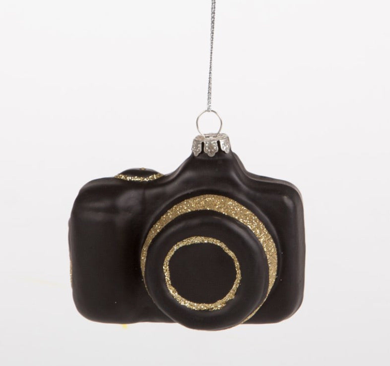 Sass & Belle Black & Gold Retro Camera Shaped Bauble