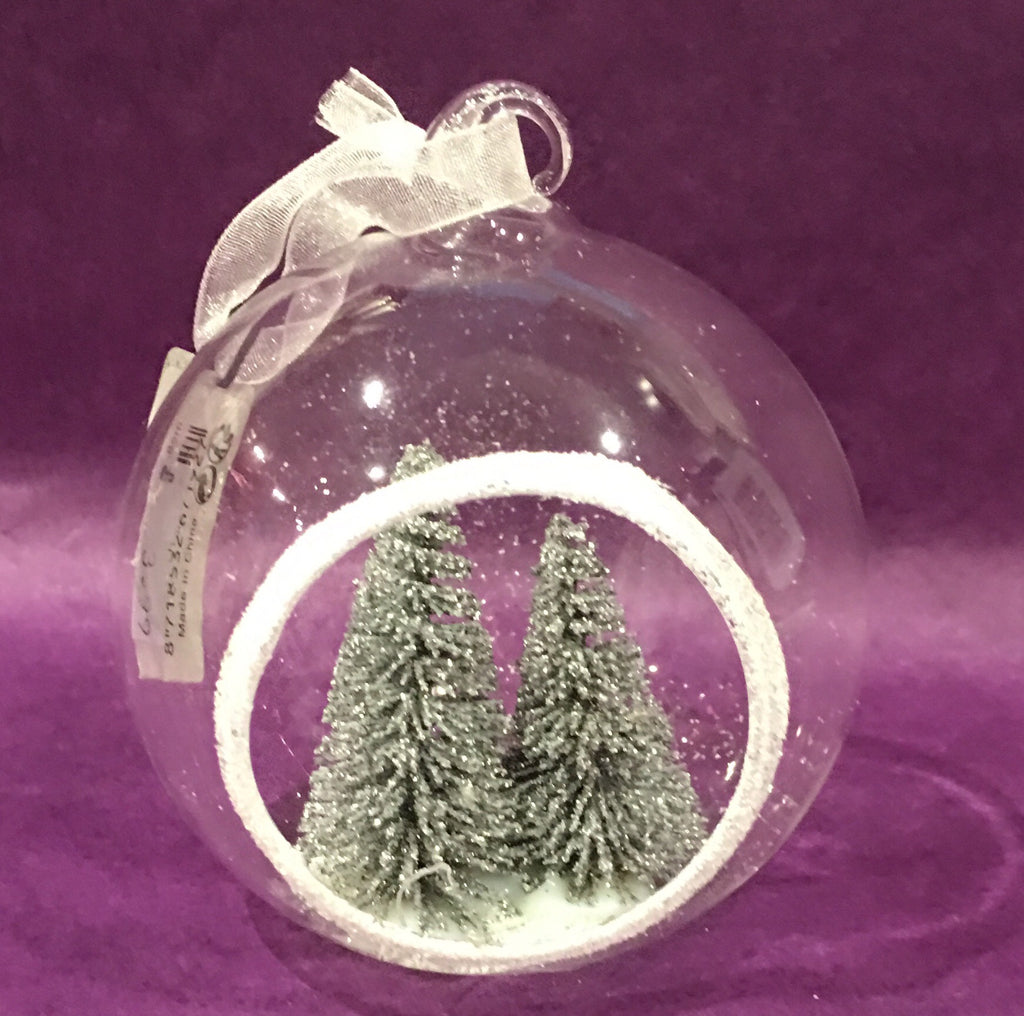 Silver Glitter Christmas Tree Open Bauble