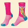 Powder Fancy Giraffe Ankle Socks - Raspberry