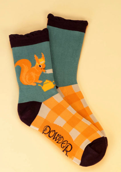 Powder Teatime Squirrel Ankle Socks