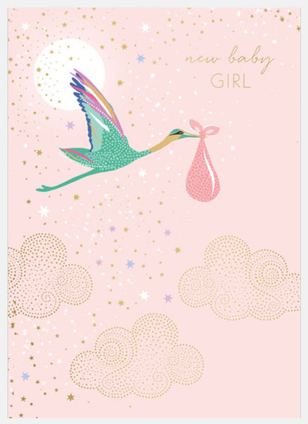 Sara Miller Baby Girl Stork Greeting Card