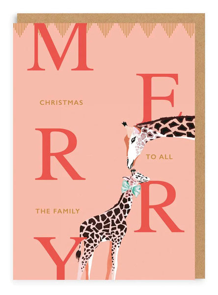Yvonne Ellen Merry Christmas Giraffes Greeting Card