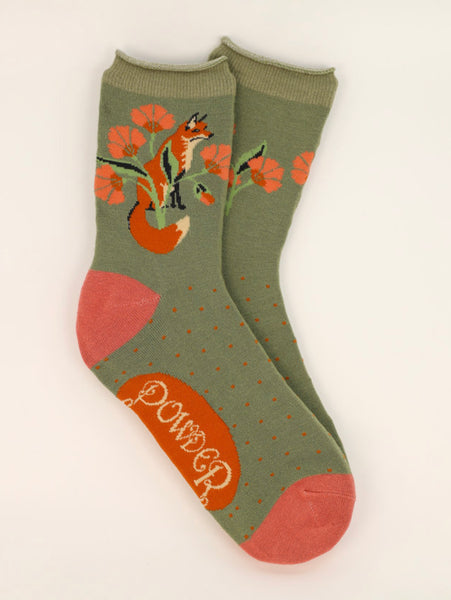 Powder Fox in a Meadow Ankle Socks - Sage