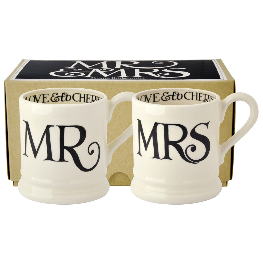 Emma Bridgewater Black Toast Mr & Mrs Set of 2 1/2 Pint Mugs (Boxed)