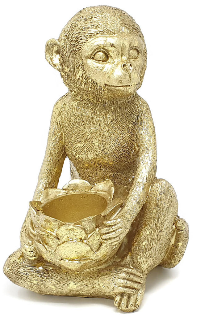 Gisela Graham Gold Resin Monkey Tea Light Holder Ornament